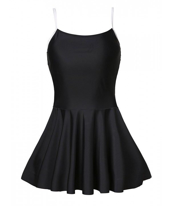Women's Black Shaping-Body Swimdress With Bare Back and White Laces ...
