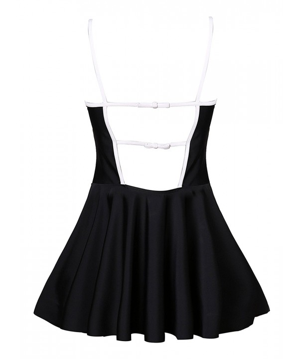 Women's Black Shaping-Body Swimdress With Bare Back and White Laces ...
