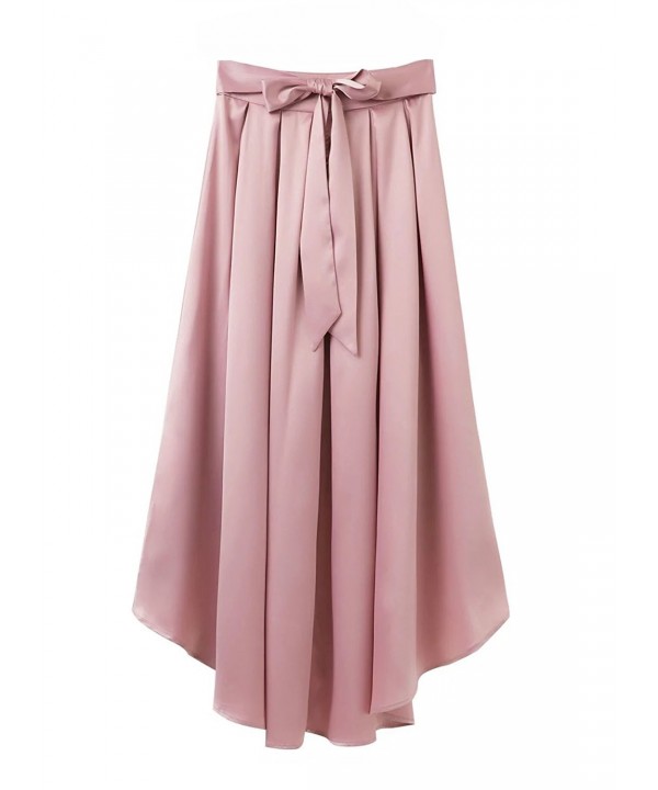Women Solid Color Bowknot High Low Pleated Prom Party Skirt - Pink ...