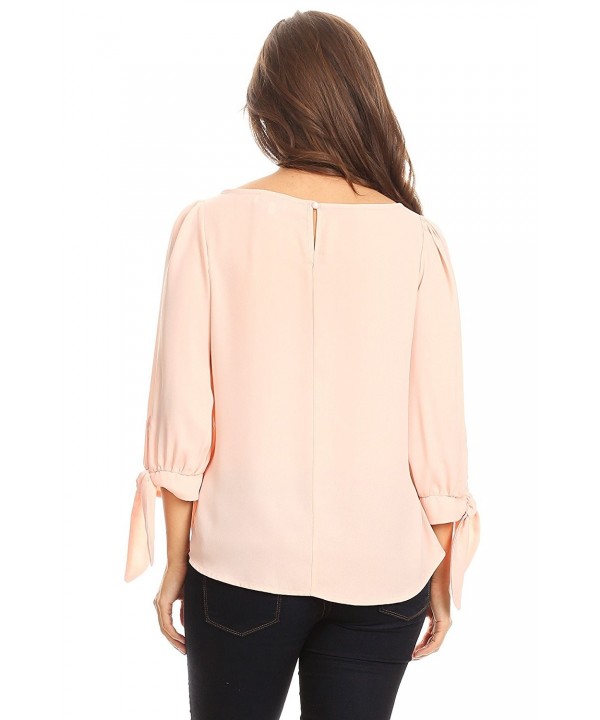 Basic Casual Relaxed Loose 3/4 Sleeve Blouse Top - Blush - CF188CSNT2G