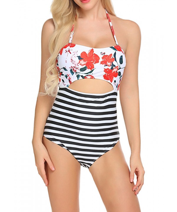 POGTMM Printing Striped One Pieces Swimsuit
