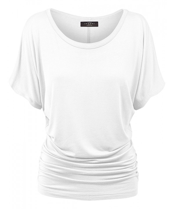 MBJ Womens Solid Short Sleeve Boat Neck Dolman Top With Side Shrring ...