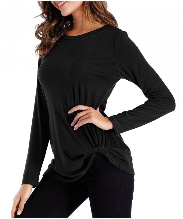 Womens Cold Shoulder Long Sleeve Twist Knot Blouses Striped T Shirt ...