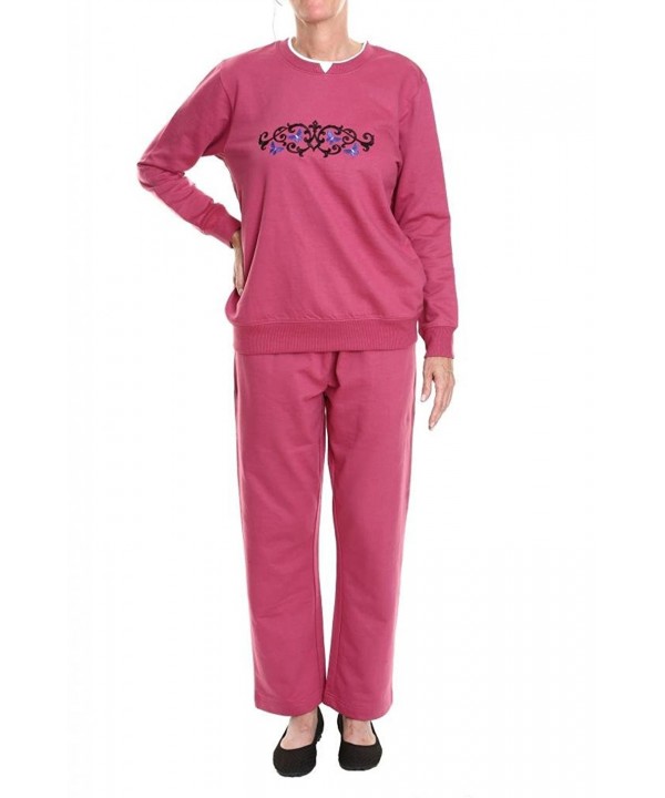 Pembrook Womens Embroidered Sweatsuit Set M Berry