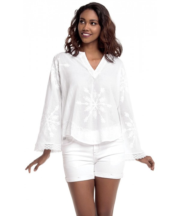White Nature Womens Embroidered Sleeves