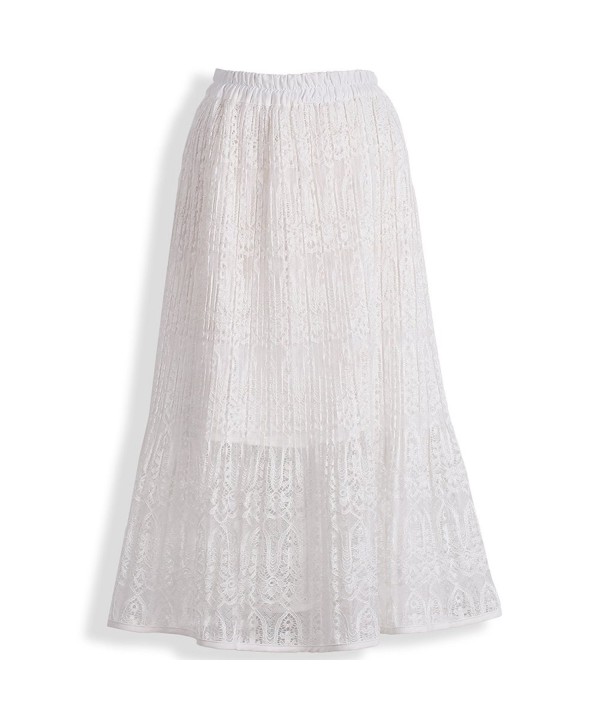 Z&I Women's Summer Elastic Waist Lace Floral Layered Midi Pencil Skirt ...