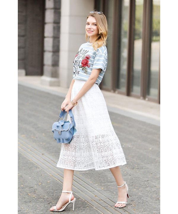 Z&I Women's Summer Elastic Waist Lace Floral Layered Midi Pencil Skirt ...