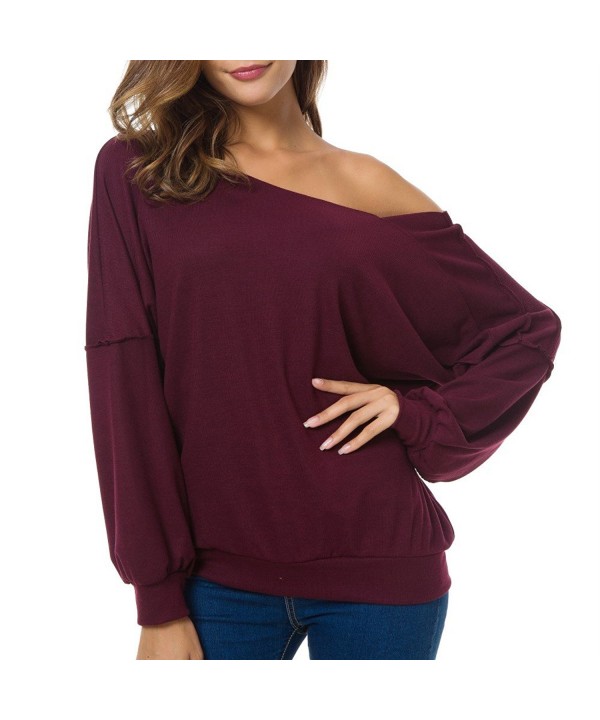 Women's Plus Size One Off Shoulder Top Long Sleeve Loose Baggy Knit ...