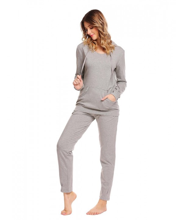 Women Hoodie Pajamas Set Pullover Lounge Long Sleeve Nightgown Tops ...