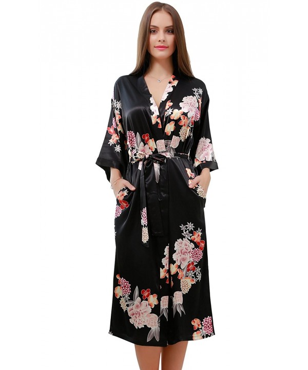 Women's Stain Floral Long Kimono Lightweight Robes Wedding Party Gift ...