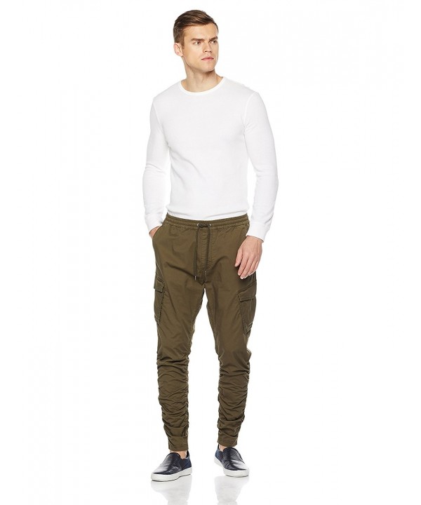 Men's Washed Slim Fit Cargo Jogger With Gathered Legs - Olive - C61899O52U9
