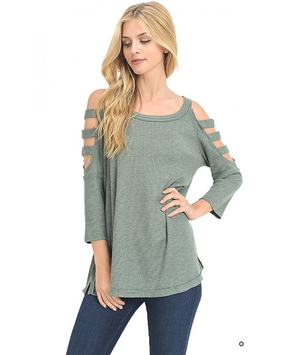 Cold Shoulder Sweater Knit Long Sleeve Solid Top - Waffle - Ladder ...