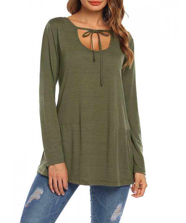 Women's Long Sleeve Loose Flowy Casual T-Shirt Tunic Tops - Olive Green ...