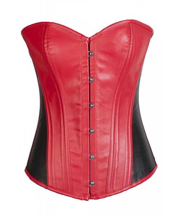 Lotsyle Womens Overbust Leather Bustier BlackRed