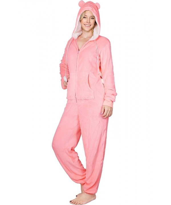 Women's Animal Theme Fleece Zip Up Onesie Pajamas Playsuit - Pink ...
