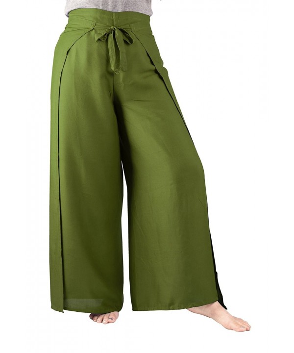 Women's Plain Palazzo Fisherman Rayon Wrap Pants - Solid Dark Green ...