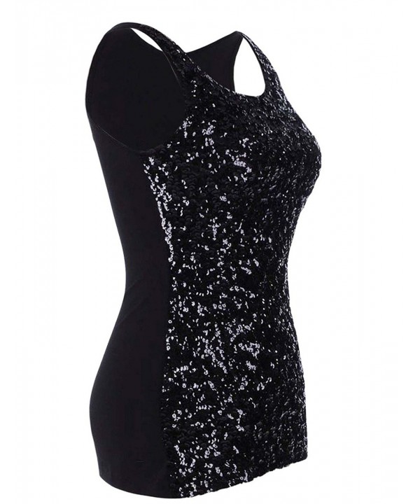 Women's 1920S Style Glitter Sequined Vest Tank Tops - Glam Black ...