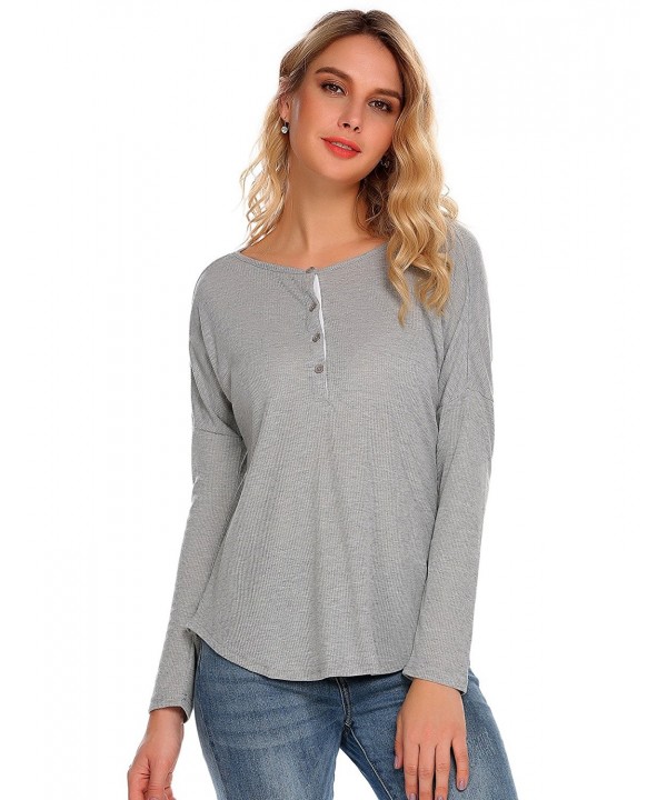 Women Casual Henley Shirts Ribbed Long Sleeve Cotton Thermal Tops