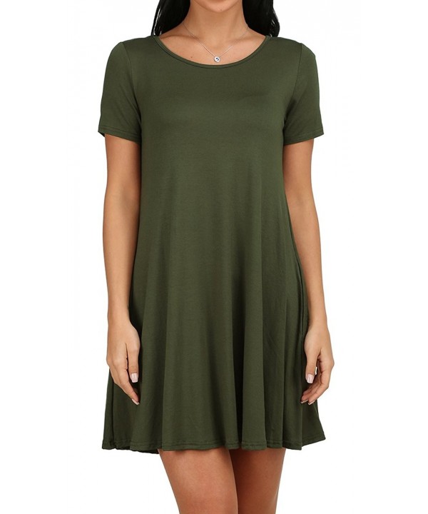 Women's Casual Plain Simple T-Shirt Loose Dress With Pockets - Army ...
