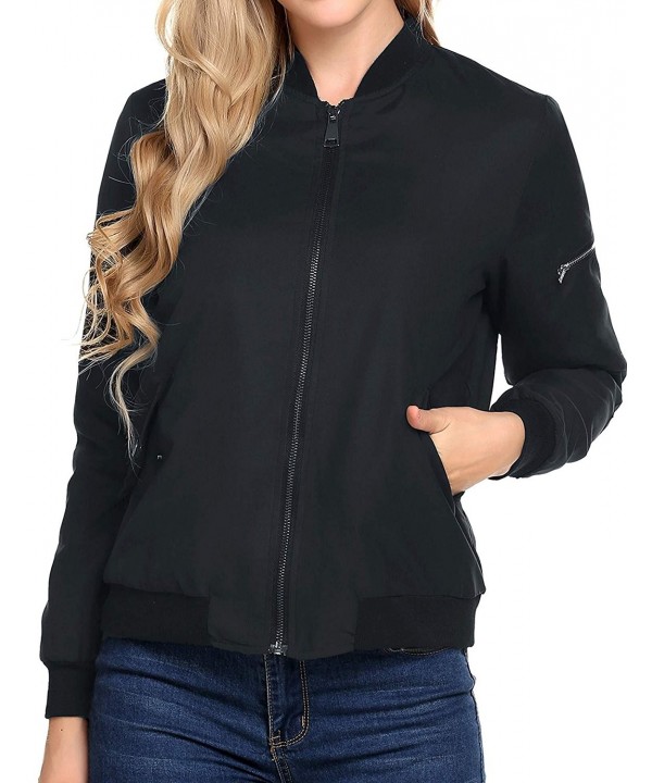 Women's Zipper Quilted Side Pockets With Press Stud Lightweight Bomber ...