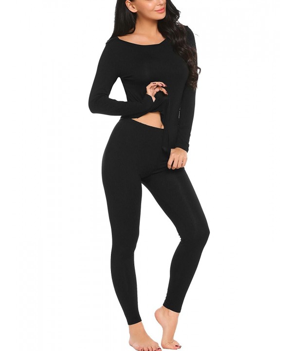 Women's Long Sleeve Top and Pant Soft Knit Thermal Underwear Set Long ...