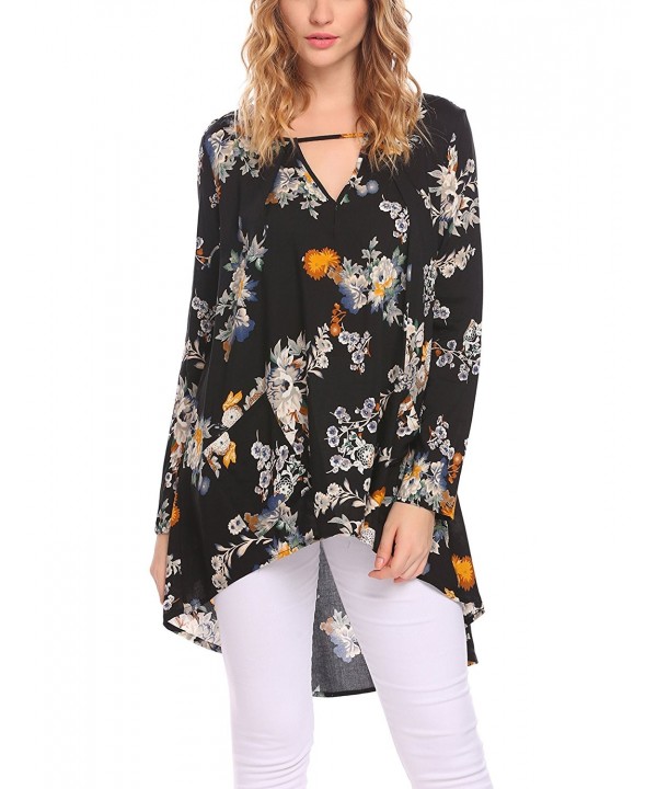Women's V Neck Cut Out Boho Floral Print High Low Tunic Top Blouse ...