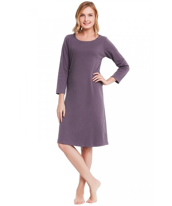 Womens Cotton Knit Nightgown- 3/4 Length Sleep Dress - Pebble - C712DSG9A6X