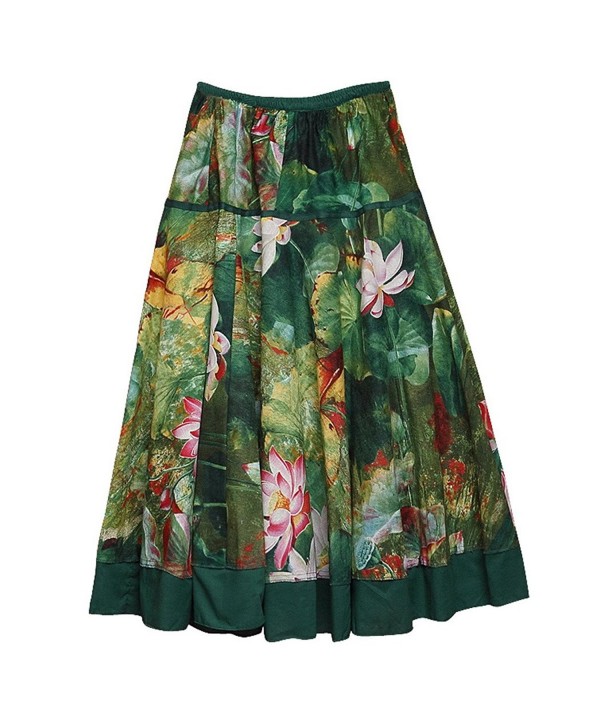 National Style Floral Pattern Elastic Waist Women Long Skirt Dress ...