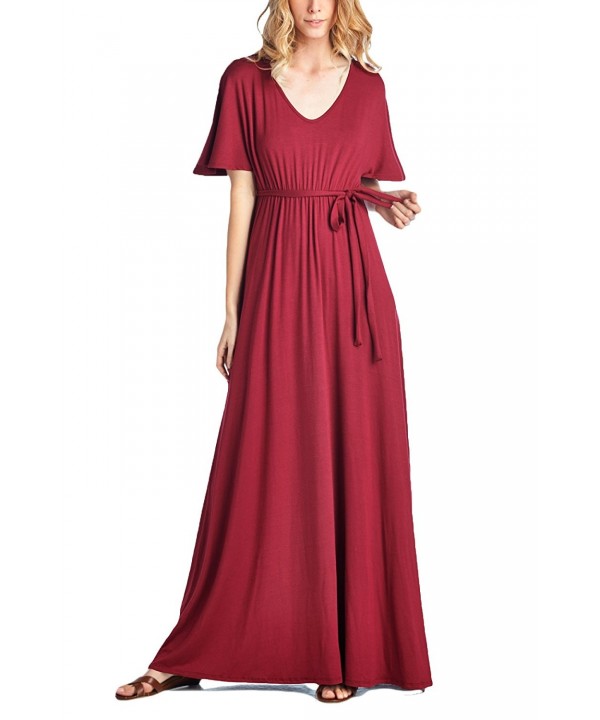Women's Short Sleeve Maxi Long Dress - Burgundy - CY12OBZVZU8