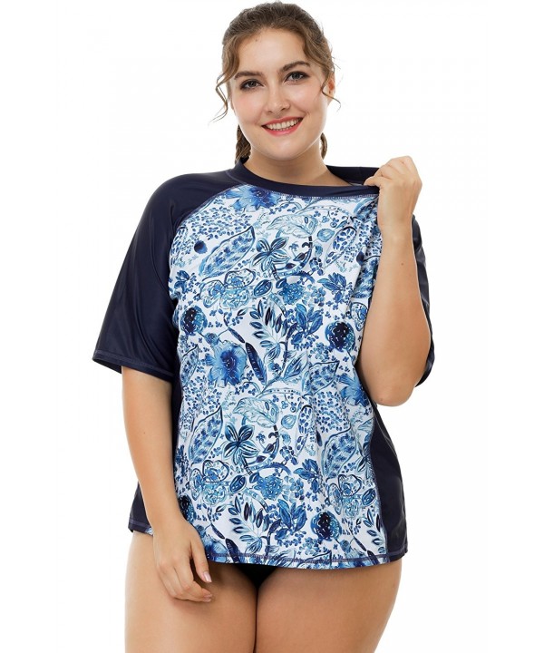 Sociala Womens Plus Size Rash Guard Short Sleeve Swim Shirt Rashguard Swimwear
