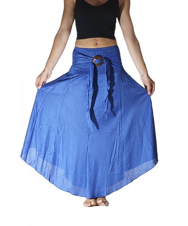 Beach Sarong Style Long Skirt With Coconut Buckle - Blue - C4184CXTCQE