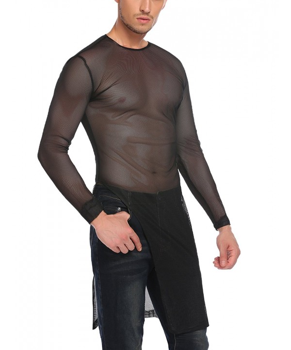 Men's Christmas Sexy See Through Long Sleeve Mesh Clubwear Party Long ...