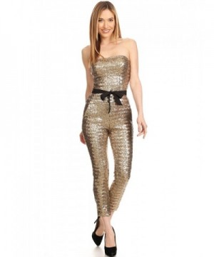 Bianca - Off Shoulder Jump Suit With Waist Tie - Gold - CE182YCUKOX