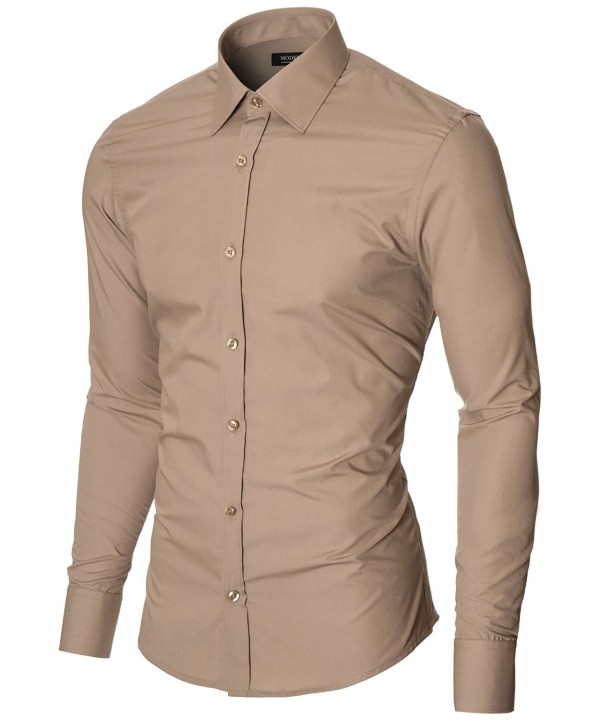 Mens Dress Shirts Slim Fit Long Sleeve Point Collar (MOD1426LS) - Beige ...