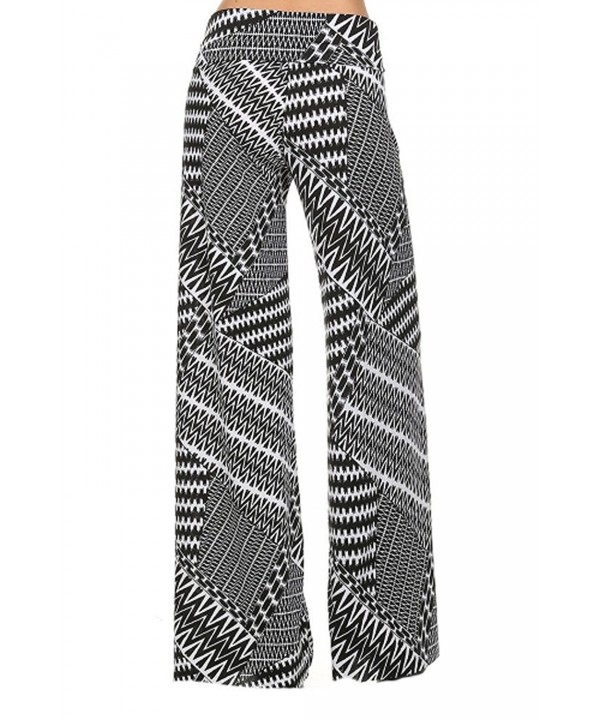 Women's Wide Leg Palazzo Pants Prints and Solids - Abstract Zigzag Neo ...