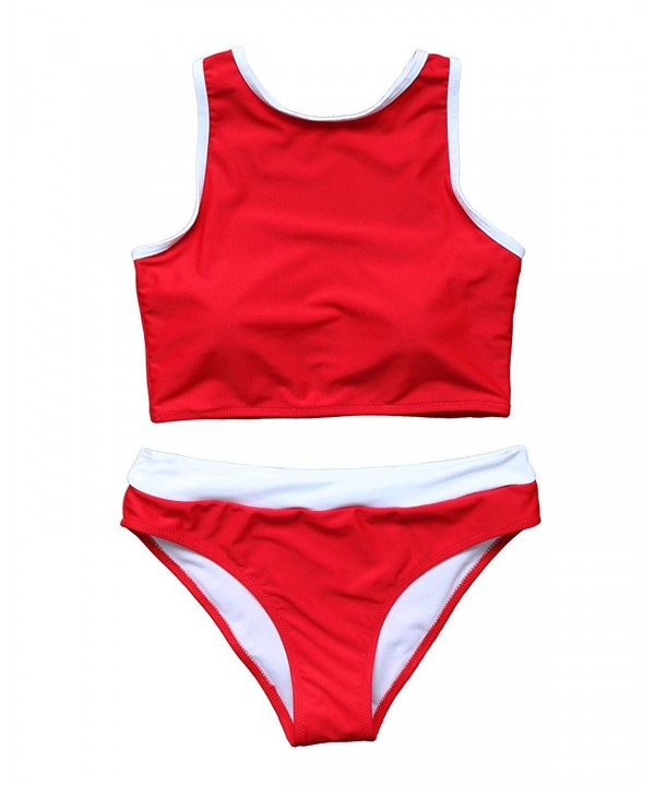 Women Vintage High Waisted Swimsuits Crop Top Beach Bathing Suits - Red ...