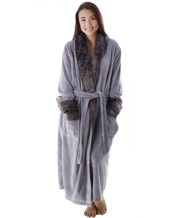 Women Velvet Fleece Bathrobe Silver