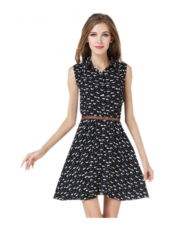 Buy-Box Women Summer Simple Style Cats Prints Slim Fit Casual Dress ...