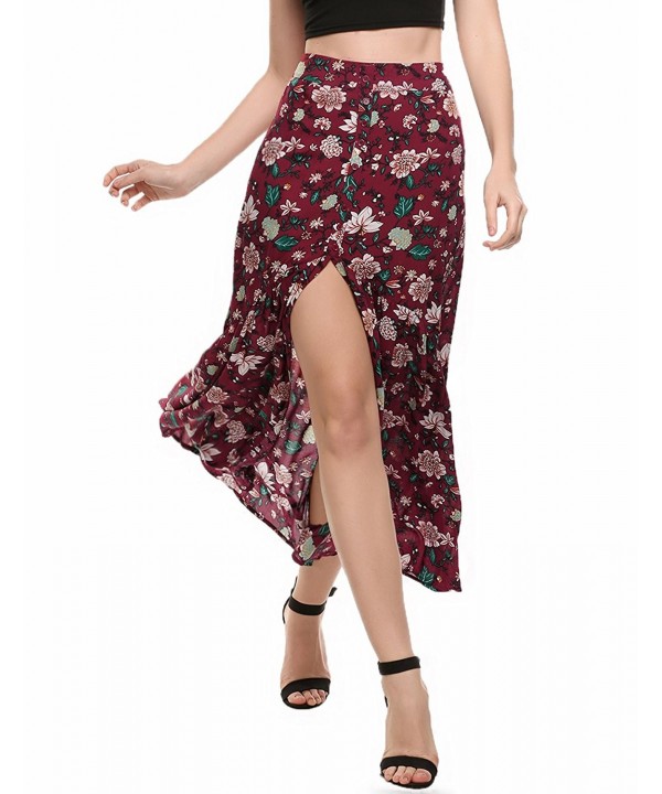 Women's Boho Floral Print High Waist Summer Beach Wrap Long Maxi Skirt ...
