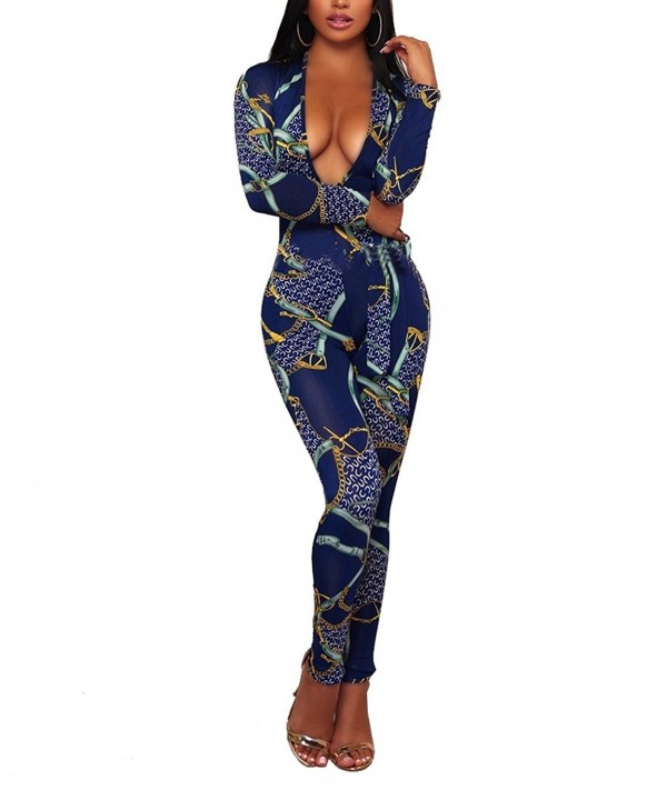Womens Printed Sleeve Bodycon Jumpsuit
