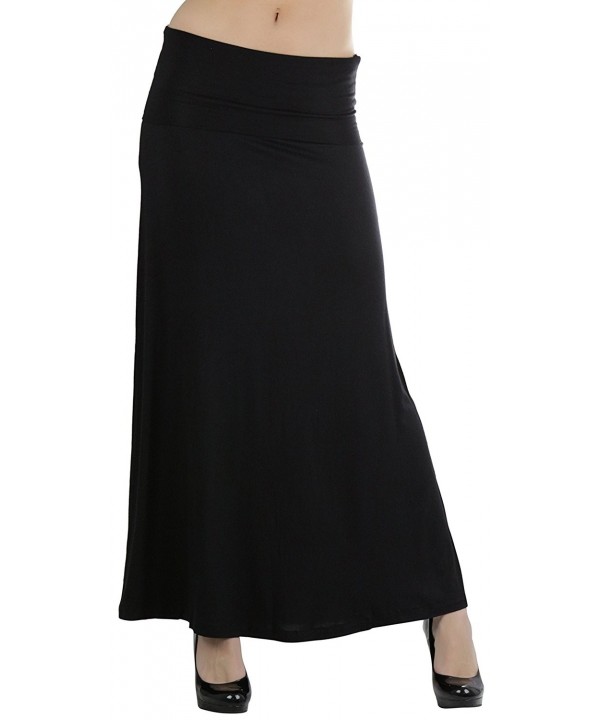 Women's Long Skirt With Fold-Over Waistband - Black - CT12B6XG49R