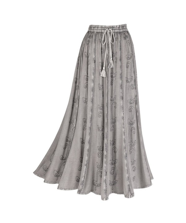 Women's Embroidered Broom Long Peasant Skirt - Enzyme Wash - Gray - Xl -  CD127B6X2C5