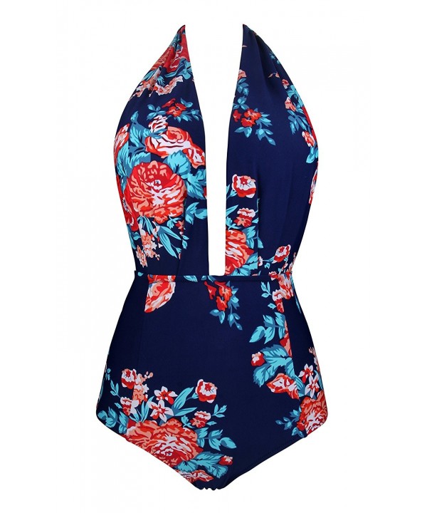 Womens Backless Flattering One Piece Trendy Swimsuits. - Red-navy ...