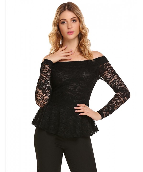 Women Sexy Off The Shoulder Tops Floral Lace Peplum Blouse Slim Fit ...