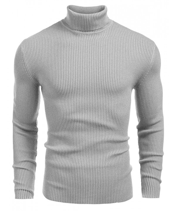 Men Ribbed Knit Turtleneck Long Sleeve Slim Fit Pullover Sweater - Grey ...