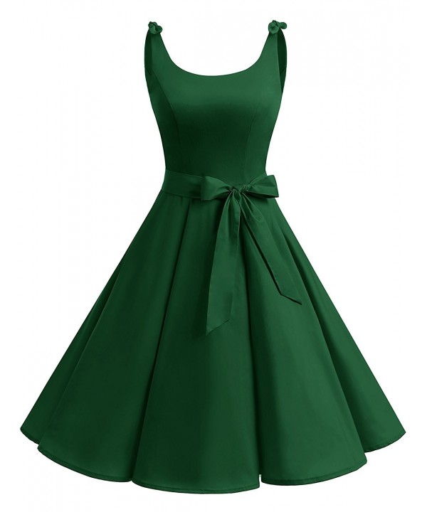 1950's Bowknot Vintage Retro Polka Dot Rockabilly Swing Dress - Green -  CZ12HAV4CID
