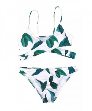 Fashion Women's Fresh Leaves Printing Cross Padding Bikini Set - Fresh ...