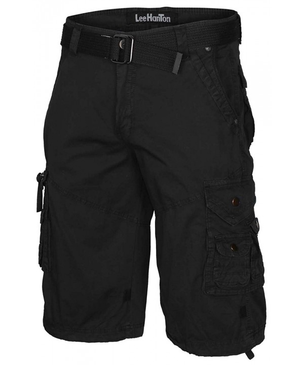 Essentials Slim Fit Men's Cotton Twill Belted Cargo Shorts - Black ...