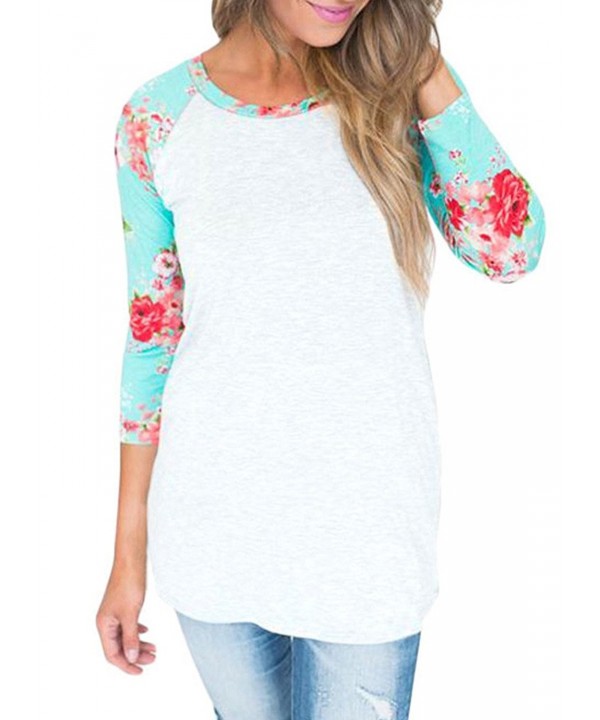 Women's Casual Fit 3 4 Sleeve Floral T Shirt Blouse Tops - Light Blue ...