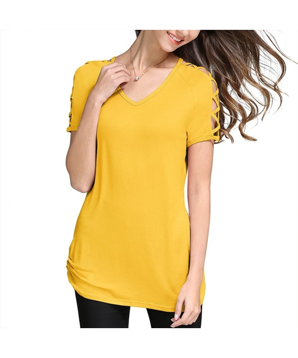 Womens Shoulder Casual Shirt Yellow